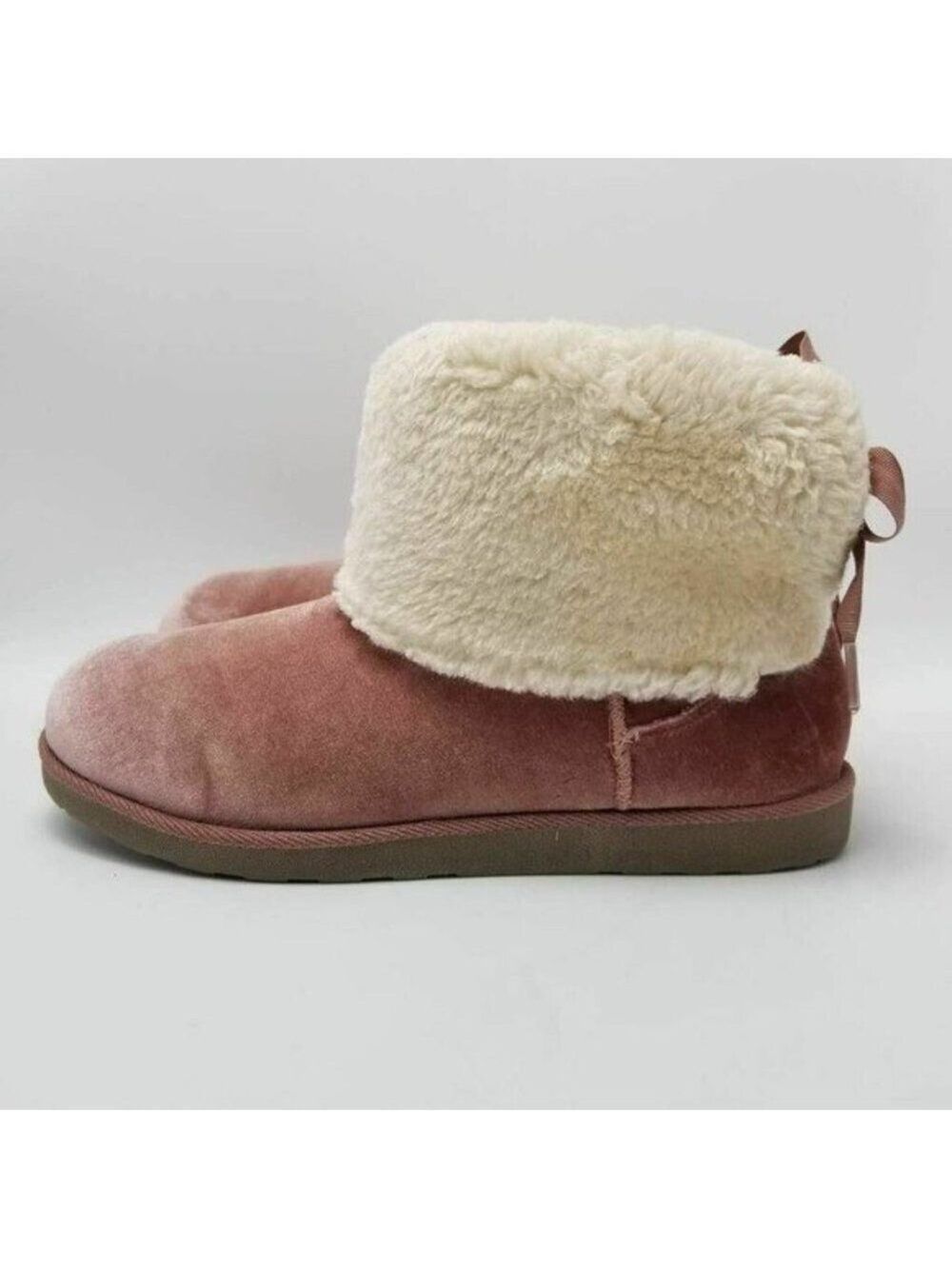 Arizona Pink Velvet Faux Fur Lined Winter Boots With Bow Tie Size 11 - Picture 2 of 12